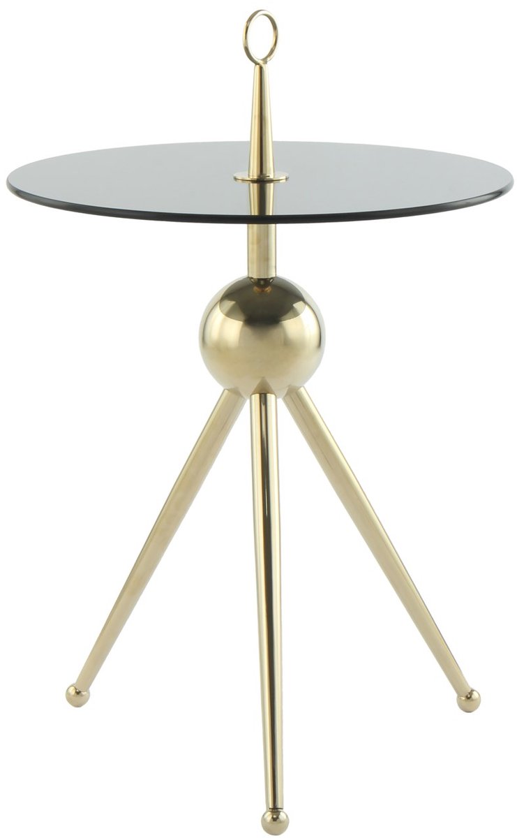 Padiro ronde bijzettafel Ø 46 x 52 cm - goud en grijs - Modern Art-Déco Glamour Look - gehard glas - roestvrijstalen onderstel