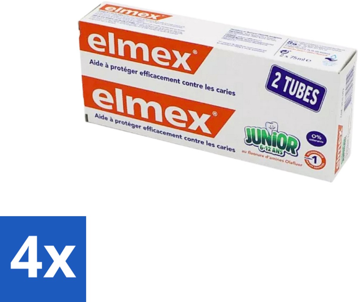 4 x Elmex Junior Tandpasta - Bescherming & Versterking voor Blijvende Tanden - Set van 2 x 75ml - Tandpasta Voor Kinderen - Kinder Tandpasta - Elmex Junior - Tandbederf Voorkomen - Fluoride Tandpasta