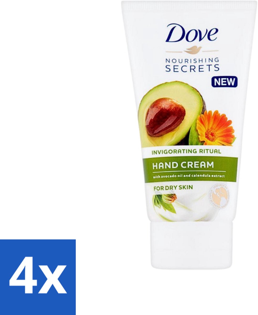 4 x Dove Nourishing Secrets - Handcrème - Avocado olie & Goudsbloem extract - Droge huid -75 ml - Handcreme - Avocado - Goudsbloem - Droge Handen - Hydraterende Creme