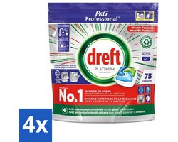 4 x Dreft Professional - Platinum - All In One - Vaatwascapsules - 75 Afwasbeurten - Vaatwascapsules - Vaatwasser Capsules - Professionele Vaatwas - Vaatwasser Reiniging - Hardnekkige Vlekken