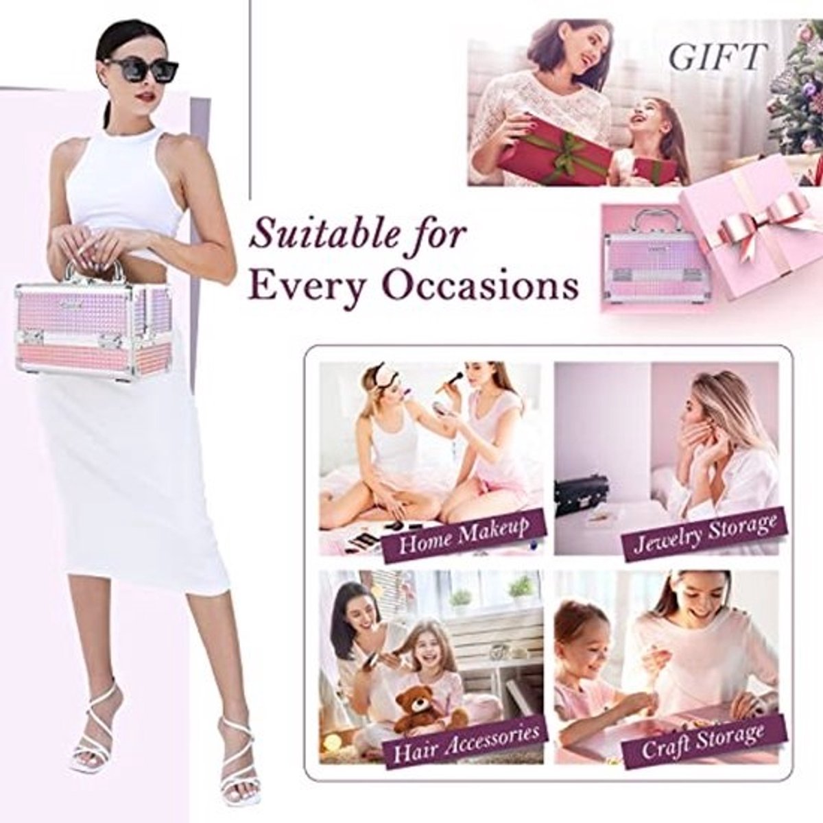 Roze Make-upkoffer met Spiegel voor Sieraden en Make-up