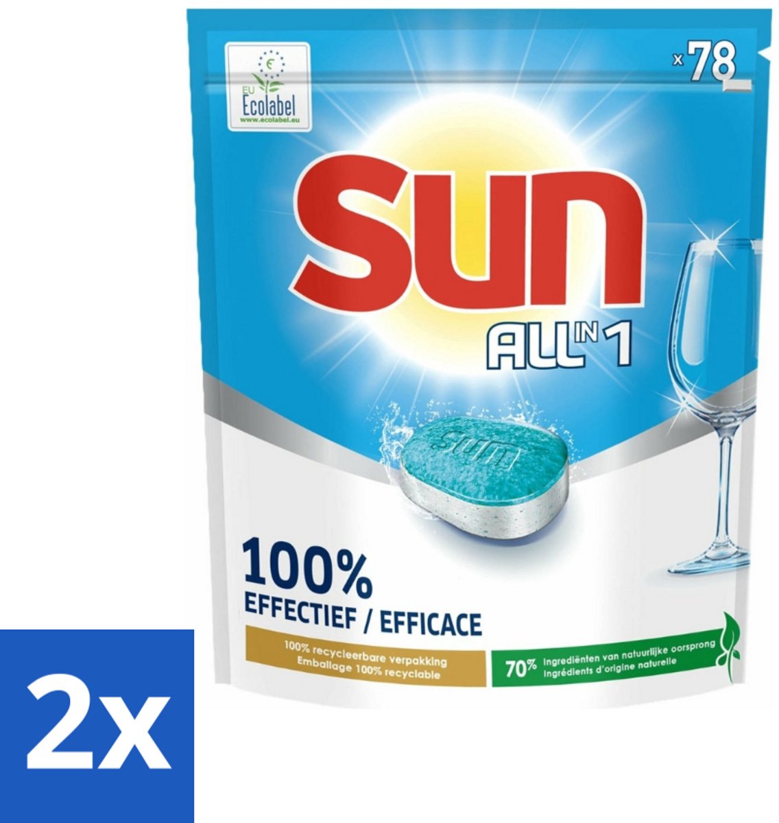 2 x Sun All-in-1 - Eco Label - Vaatwastabletten - 78 Tabletten - Vaatwastabletten - Vaatwasser - Ecolabel - Milieuvriendelijk - Vaatreiniger