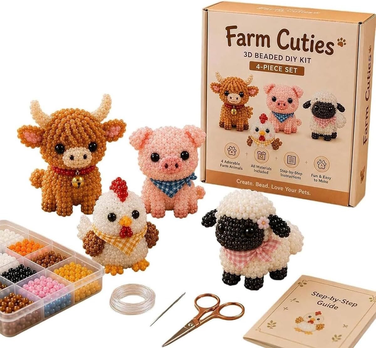 Knutselset met Perlendieren, 3D Beaded Animal DIY Kit voor Beginners, Creatieve Boerderij Dieren Set, Educatief en Leuk voor Kinderen