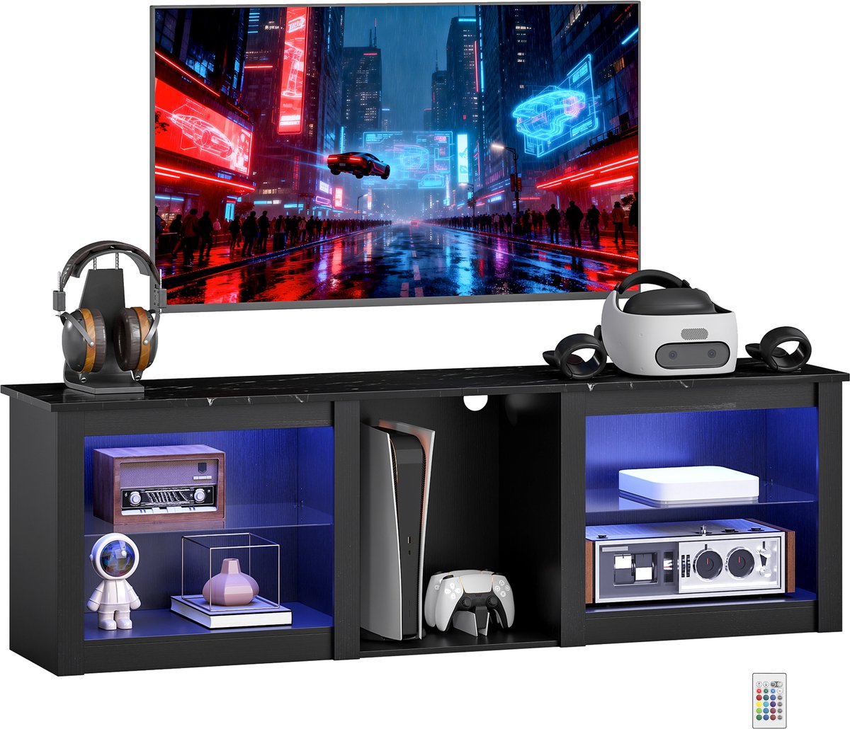 Tv-meubel, woonkamermeubel voor tv, groot laag tv-meubel, laag tv-meubel met gekleurde ledverlichting, tv-kast, modern, zwart