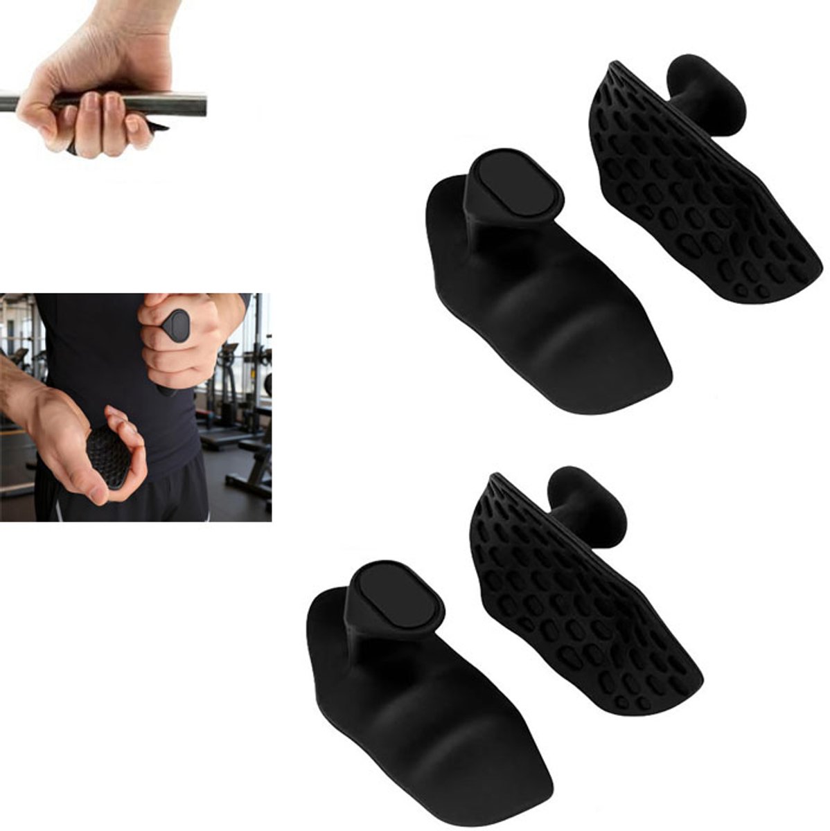 2-pear Antislip fitnesshandschoenen - Handpalmbeschermers voor gewichtheffen - Vingerloze handpalmbeschermers - Siliconen anti-eelt beschermhoezen - 9,2 x 5 x 3,7 cm - Geschikt voor gewichtheffen, pull-ups en krachttraining - Zwart