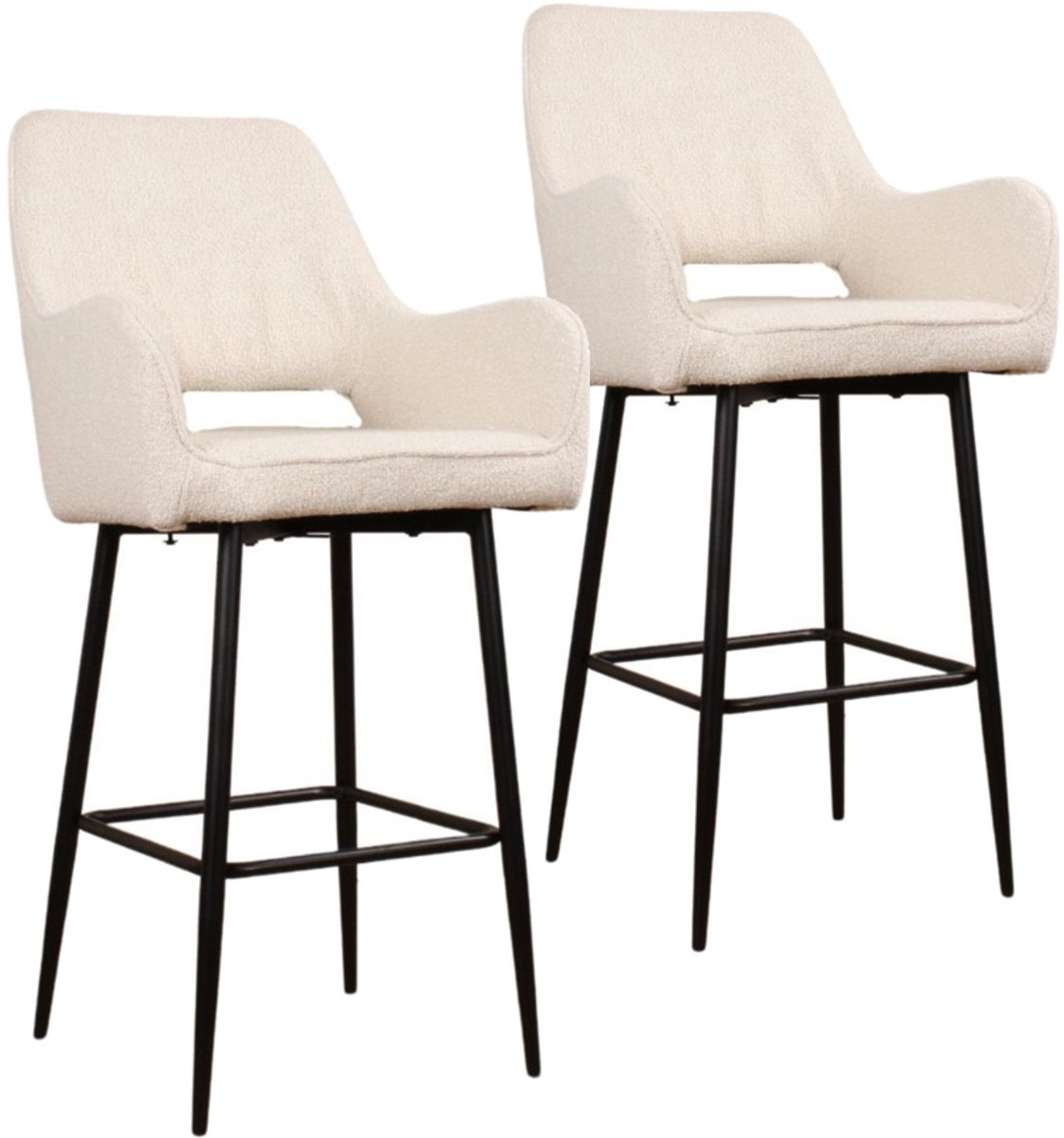 DS4U® - Lenon barkruk 65 cm - Set van 2 - Ivoor - Boucle - Met armleuning