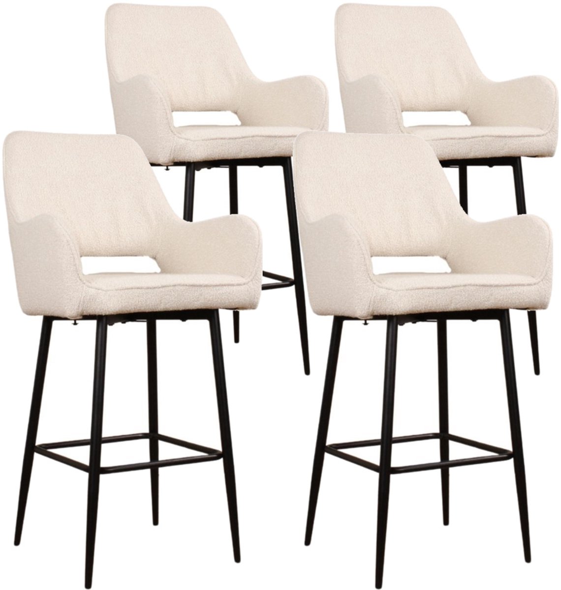 DS4U® - Lenon barkruk 65 cm - Set van 4 - Ivoor - Boucle - Met armleuning