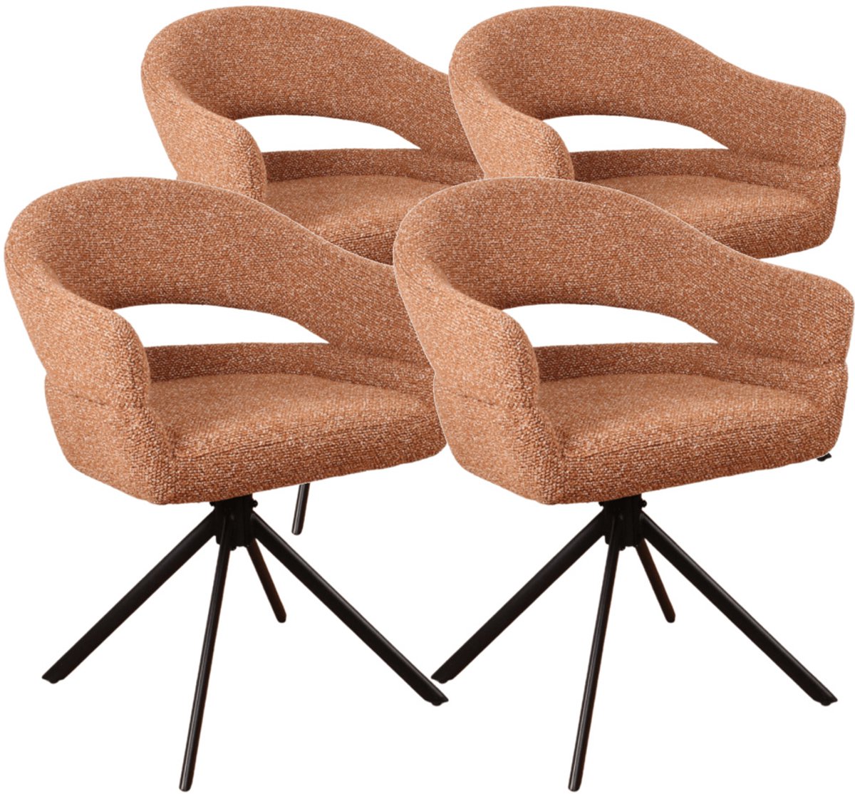 DS4U® - Bibi armstoel met terugdraaifunctie - Set van 4 - Roestbruin - Stof