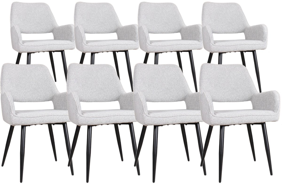 DS4U® - Lenon armstoel - Set van 8 - Grijs - Boucle