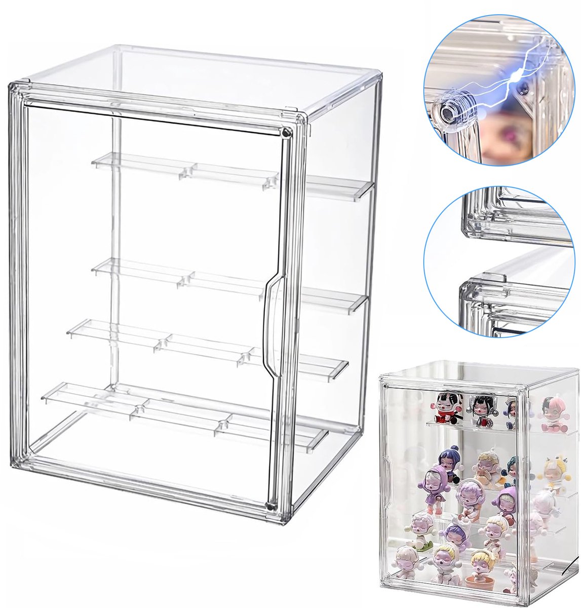 Acryl Vitrinekast - 4-Laags Poppenvitrine - Transparante Vitrine Voor Verzamelaars - Presentatiedoos Met Magnetische Deur