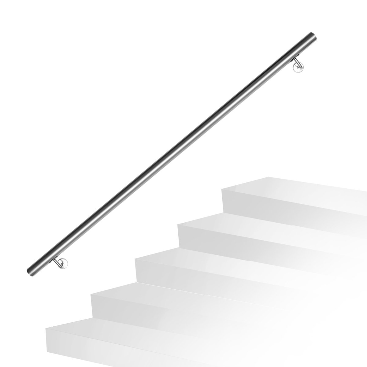 RVS leuning 150 cm Ø42 mm van 304 roestvrij staal, geborstelde trapleuning voor wandmontage, geschikt voor trap balkon terras binnen buiten