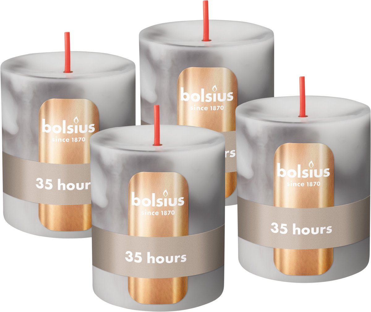 Bolsius Stompkaars - Marmer - Grijs- 4 stuks - 8 cm - 35 Branduren -