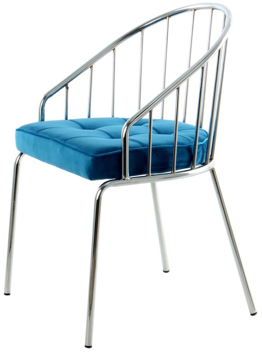 Padiro eetkamerstoel - blauw / chroom - fluweel - metalen onderstel - retro