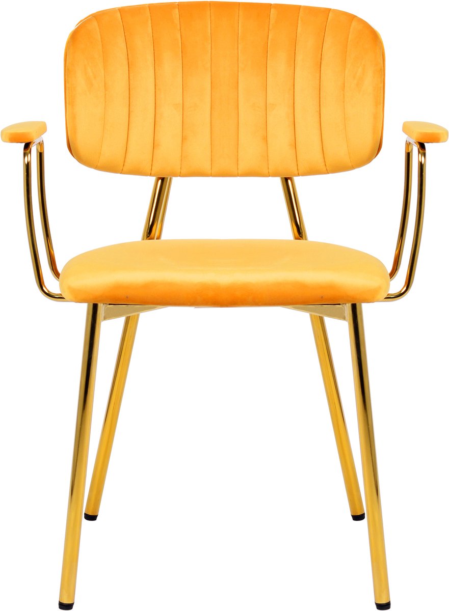 Padiro eetkamerstoelen set van 2 - oranje - fluweel - met armleuningen - ijzeren onderstel - retro