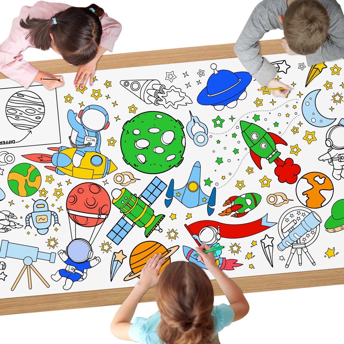 AYESY Outer Space Kleurtafelkleed, 182,9 x 71 cm, doe-het-zelf kinderfeesttafelkleed, gigantische kleurposter - ShopVlot