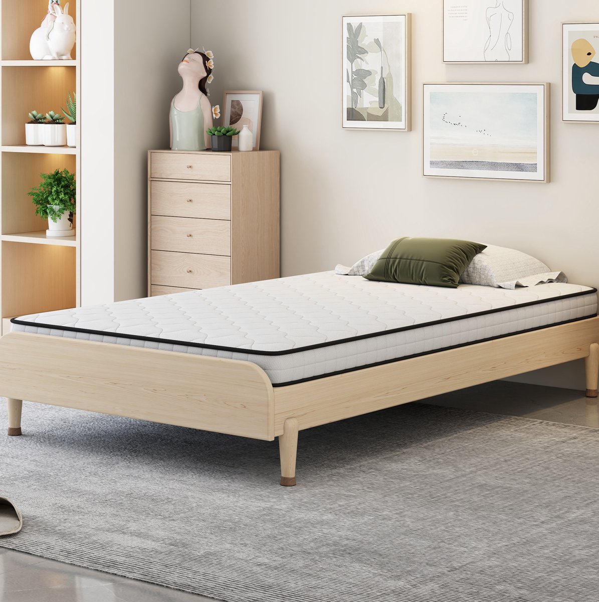 Wishdor Matras - Binnenvering - Ergonomisch H3 - Lendensteun en drukverdeling - Voor rug buik en zijslapers - Rolverpakt voor slaapkamer - Wit - 90 x 190 x 10 cm