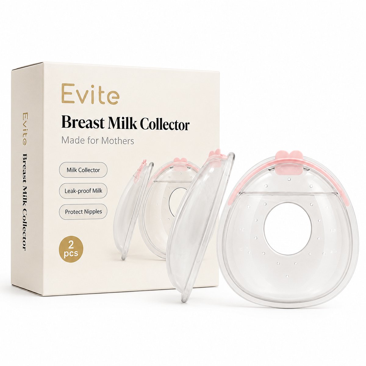 Evite Flow Breast Milk Collector - Vangt Moedermelk Op - Discreet in BH - Lekschalen - Zacht Siliconen - 2 x 35 ml