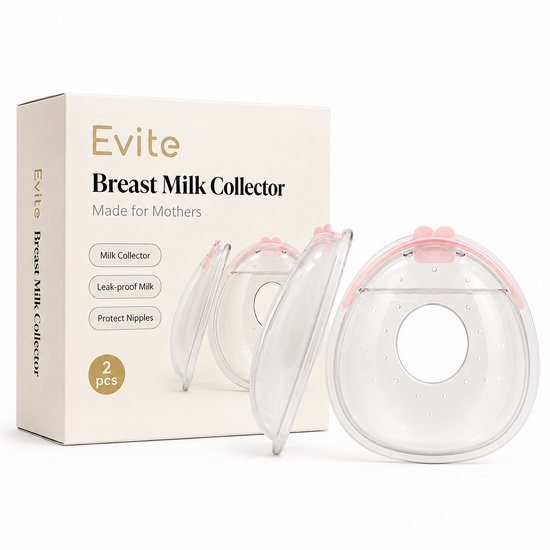 Evite borstmelkcollector, set van 2, transparant met roze accenten.