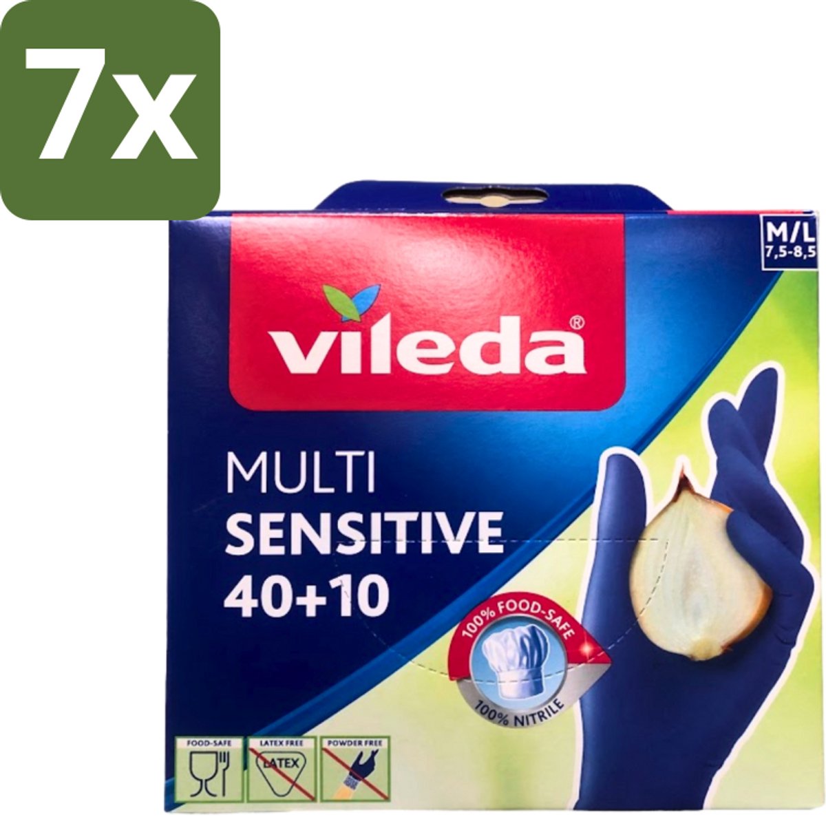 Vileda - Multi Sensitive - Nitrile Handschoenen - Maat M/L - 50 Paar - Bulkverpakking - 7 stuks