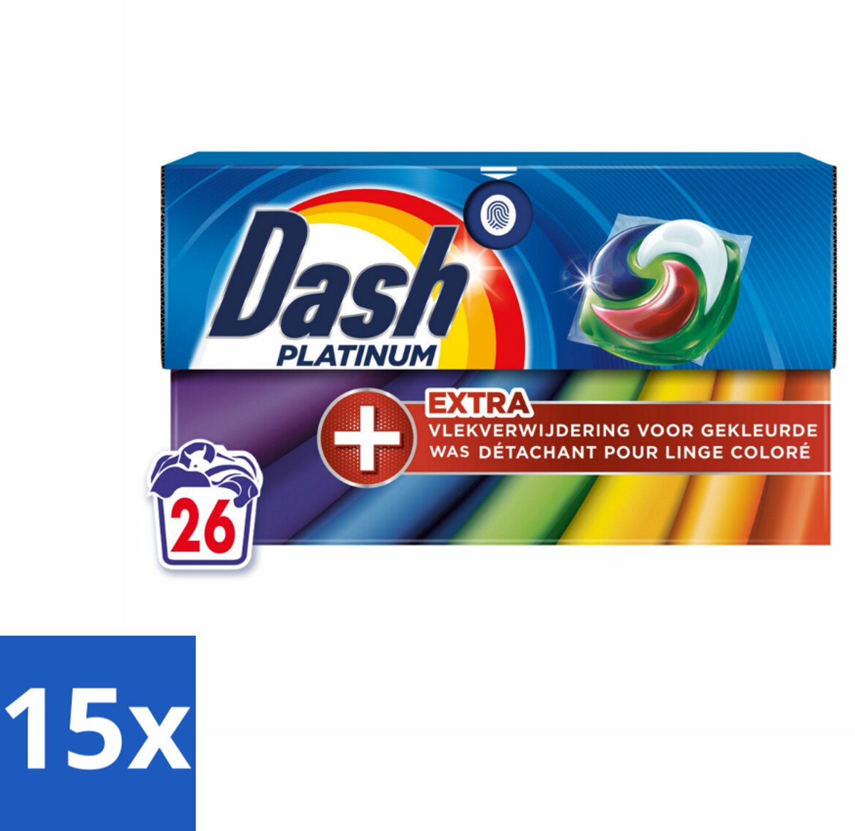 Dash – Wasmiddelcapsules – 4in1 Pods + Extra Vlekverwijdering Color – 26 capsules - Bulkverpakking - 15 stuks