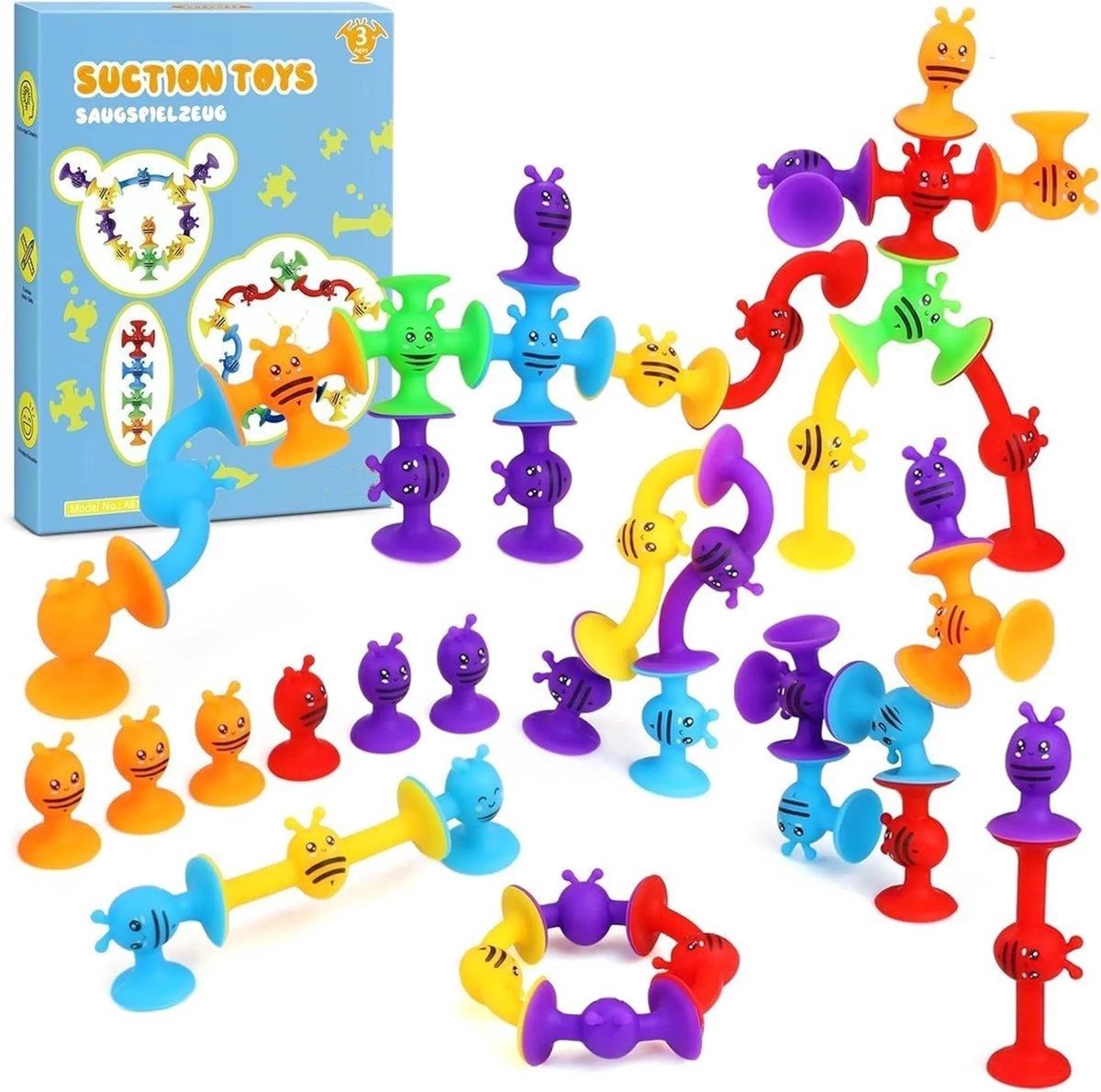 casalora® - Badspeelgoed jongen meisje - Zuignap speelgoed baby - Sensorisch Zuigspeelgoed voor 3 jaar en ouder - 38 stuks antistress speelgoed - reisspeelgoed voor peuters & volwassenen - Baby Cadeau - Silicone Badspeelgoed