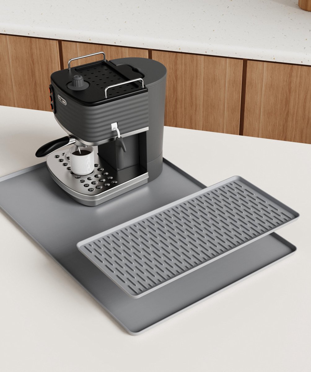 Siliconen Koffiemat Groot – Anti-slip & Hittebestendig Bar Mat met Lekbak, Afdruipmat voor Koffiekopjes, Geschikt voor Bar, Aanrecht en Tafel -Horizontale en verticale strepen