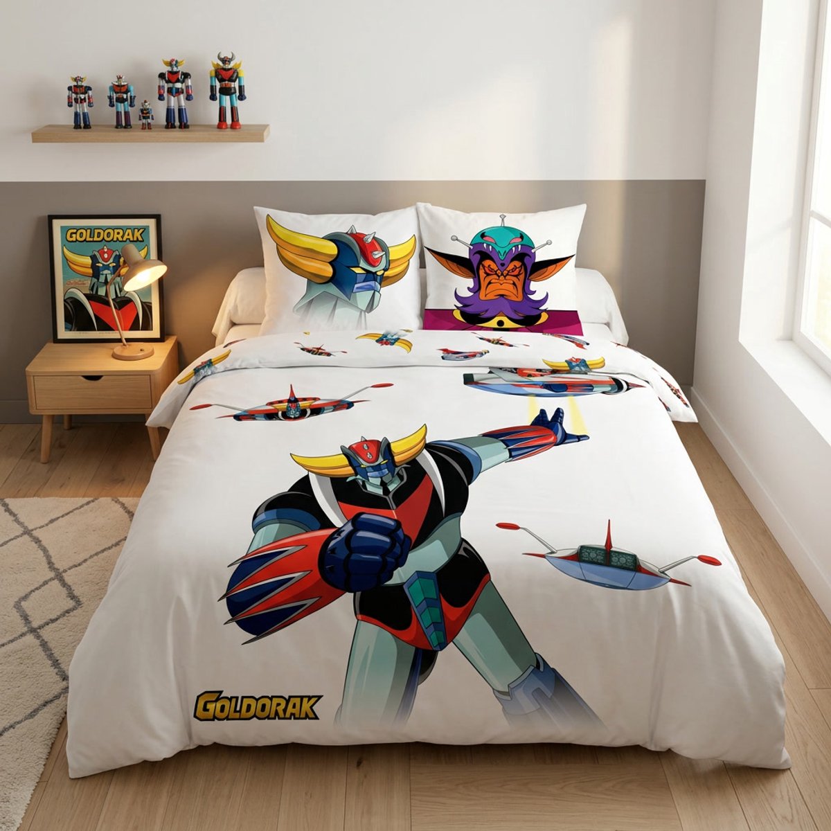 Goldorak/Grendizer Dekbedovertrek 220x240 cm + 2 kussenslopen 65x65 wit polykatoen