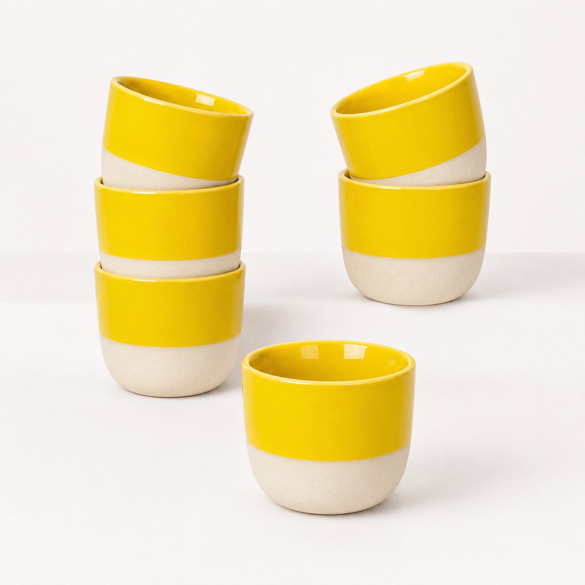 Proefer 6x Geel Keramieken Koffiekopjes – 150ml – Steengoed Kopjes met Glazuur – Vaatwasser- & Magnetronbestendig – Moderne Koffie en Thee Kopjes