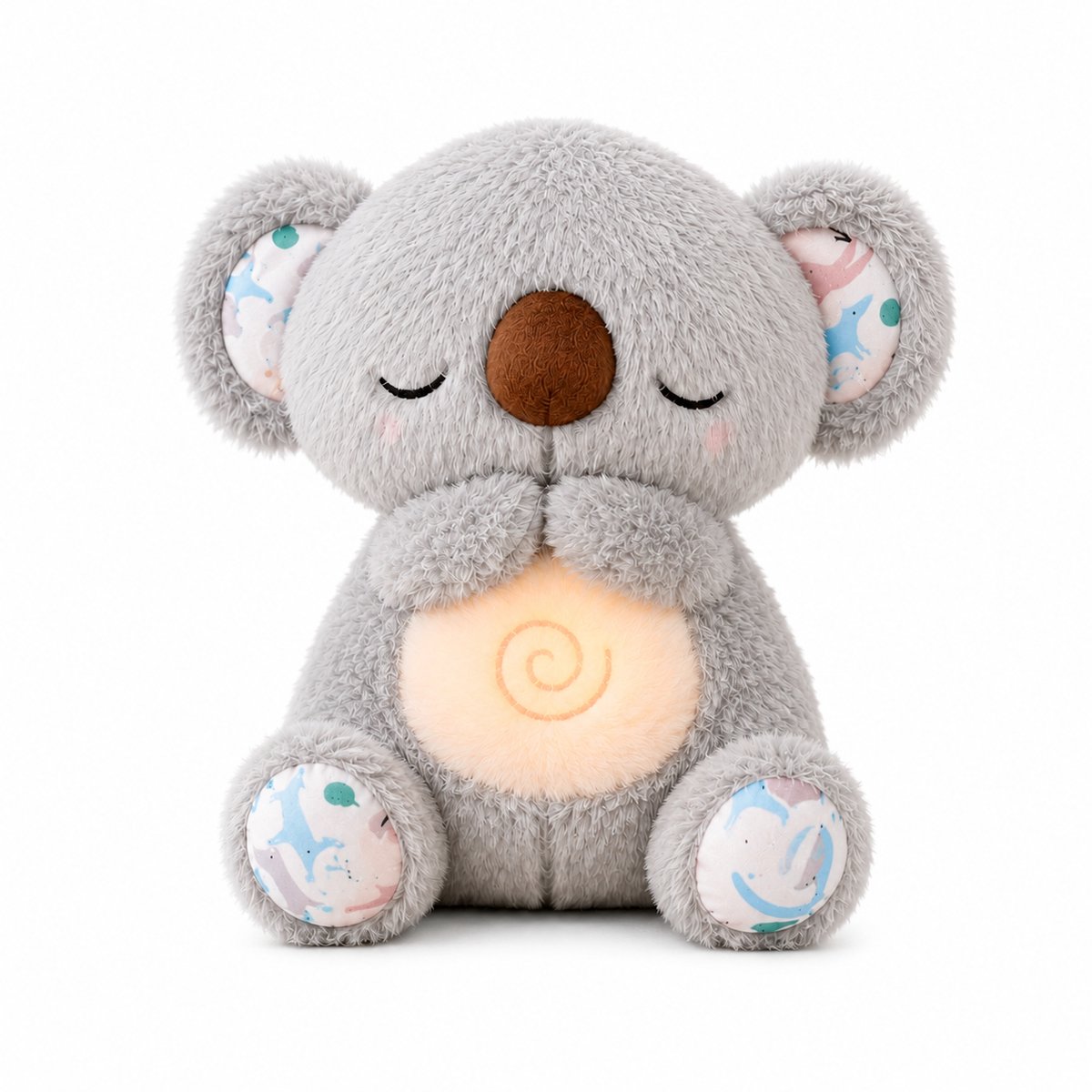 SEZGoods Dreamy Koala – Ademende Knuffel – Met Rustgevend Licht & Geluid – Interactieve Knuffel – 28 cm – Grijs