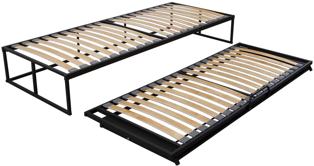 Bed Box Wonen Boxtwin 90x210cm Onderschuifbed Metaal Lattenbodem Design Eenpersoons
