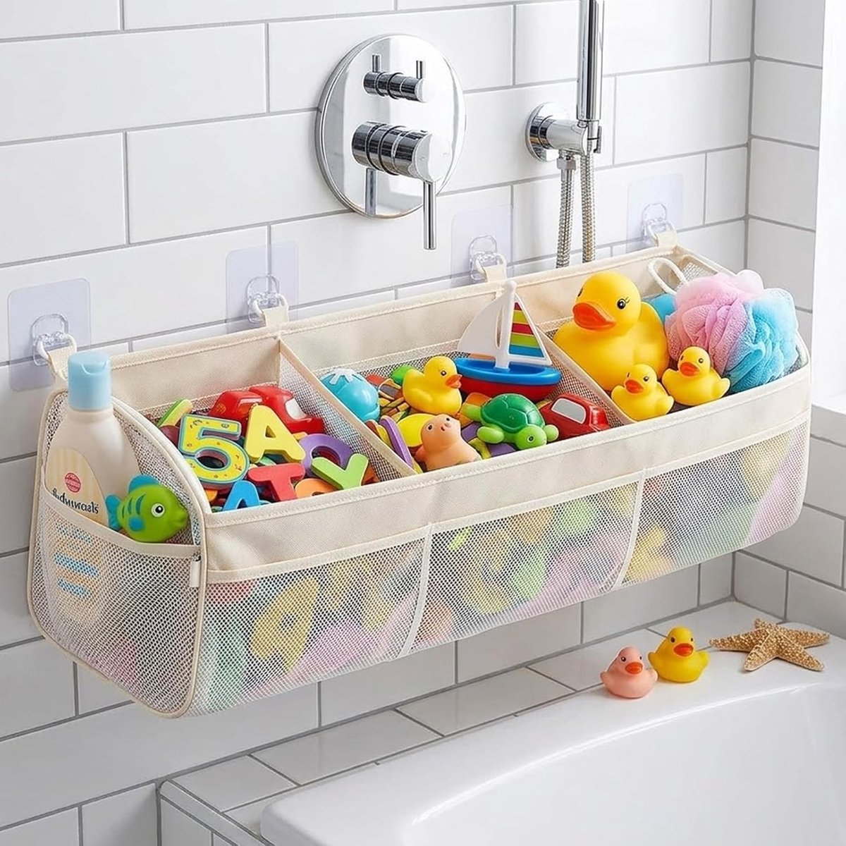 Bad speelgoedopslag met 3 compartimenten, organizer voor badspeelgoed, opberging en sortering voor kinderen en baby's, ideaal voor een opgeruimd badkamerinterieur