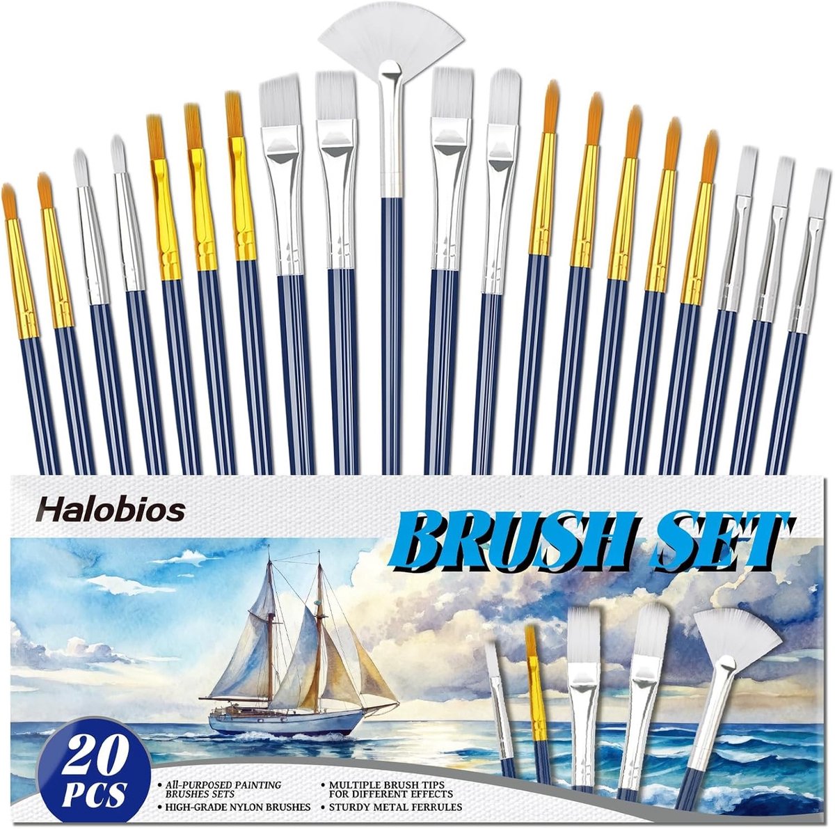 Set van 20 Verfkwasten voor Acrylaat, Waterverf en Olieverf - Ideaal voor Nail Art, Gezichtsverf en Creatieve Projecten