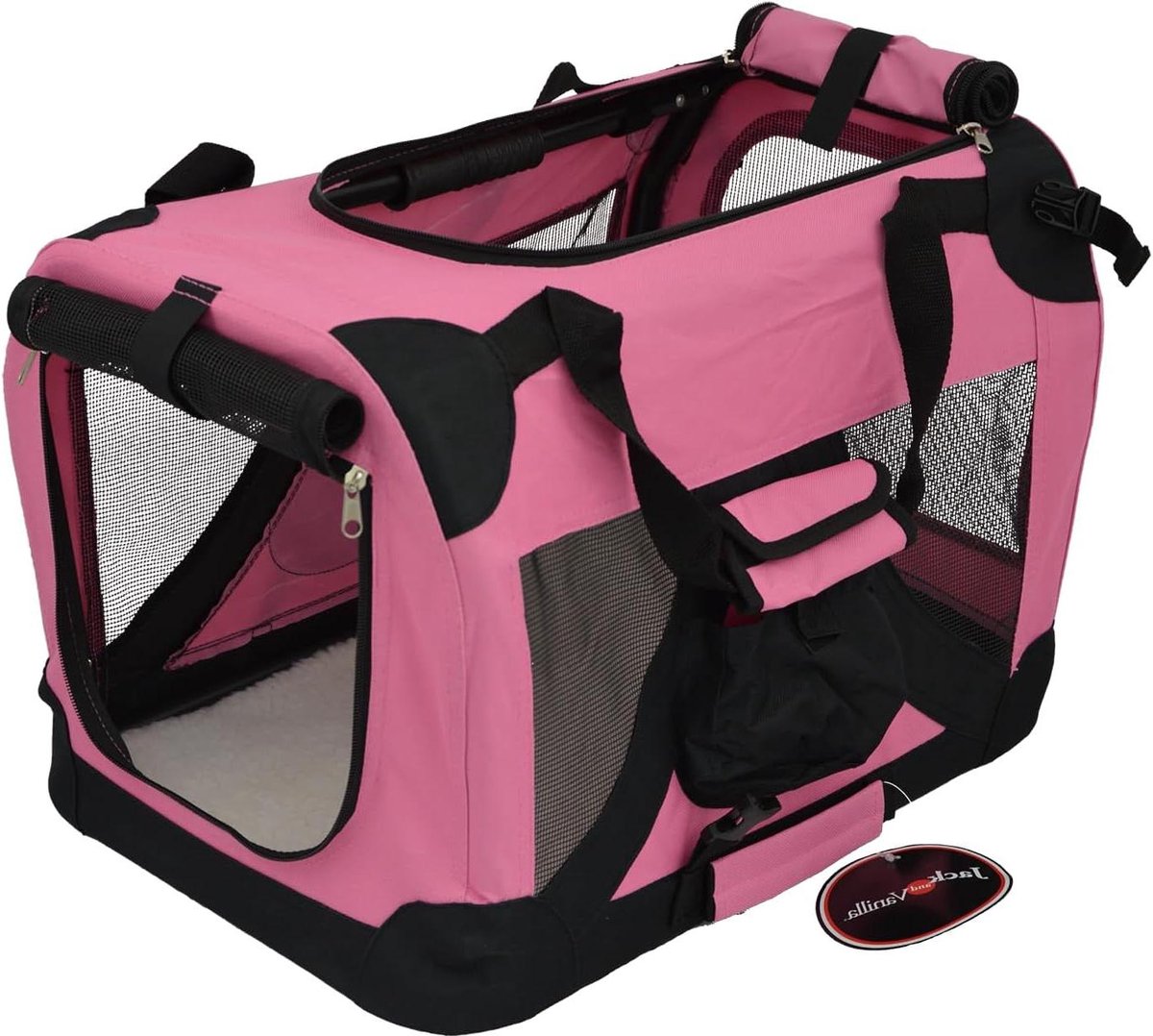 Opvouwbare kennel - Reismand huisdier - Veilig vervoeren - Optimale ventilatie - 49 x 34 x 34 cm - Roze