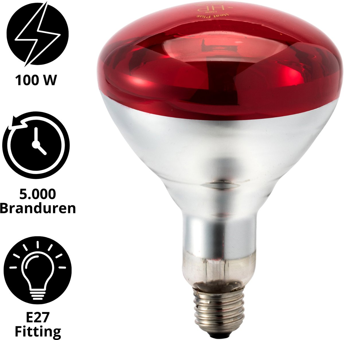 Heat Plus - Infrarood warmtelamp 100W Rood - Voor Optimale Verwarming