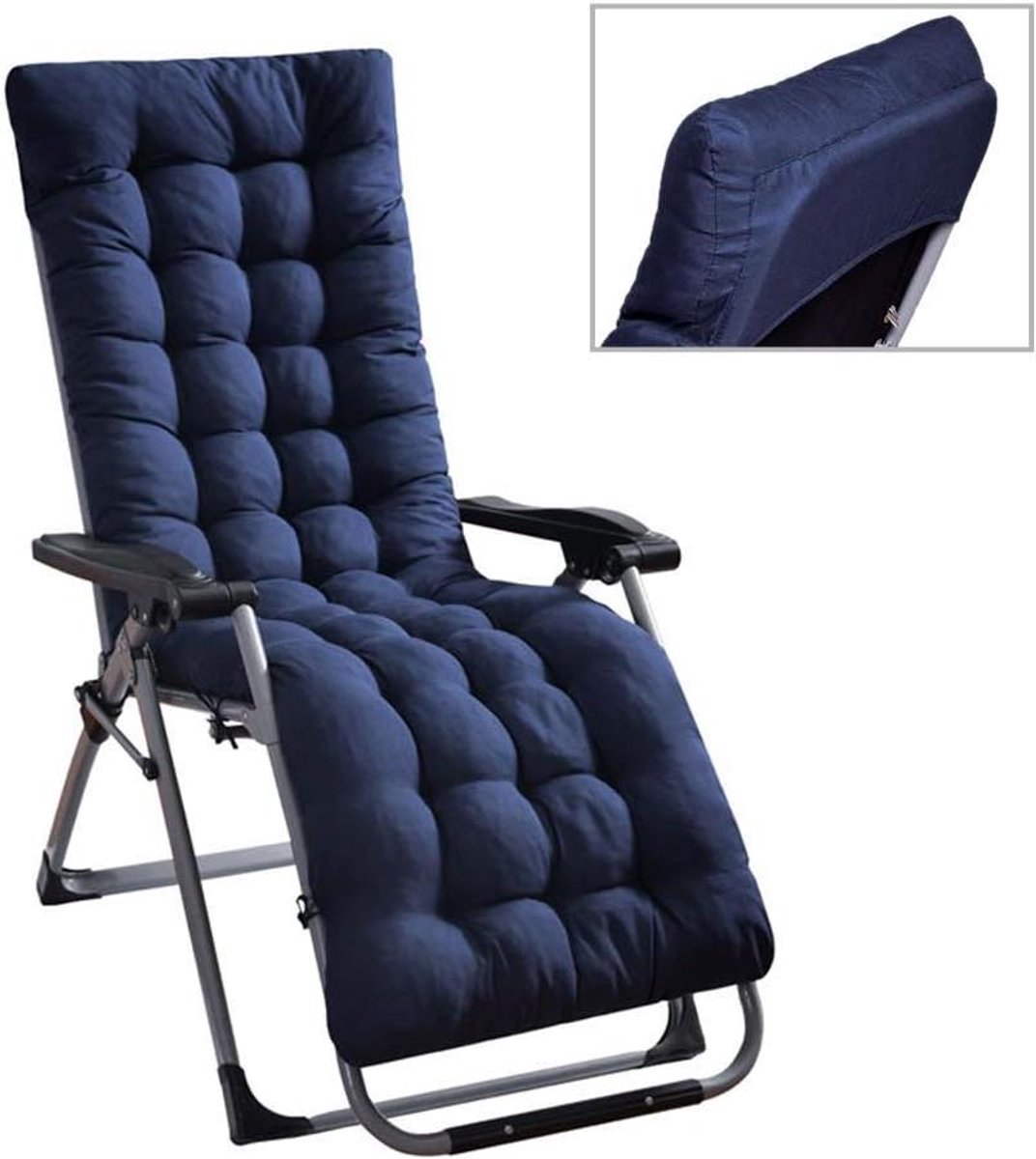 Ligstoel Kussens - Loungestoel Pad - Buiten Ontspannen - Wasbaar Materiaal - 55 x 37 cm - Donkerblauw