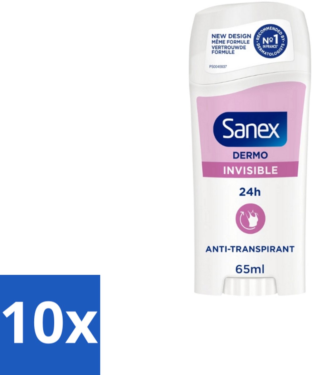 Sanex – Deodorant Stick – Dermo Invisible – 65 ml - Bulkverpakking - 10 stuks