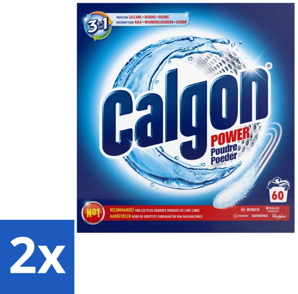 2 x Calgon – Wasmachinereiniger Poeder – 3-in-1 Power Anti-Kalk – 60 doseringen - Wasmachine Reiniger - Anti-kalk Poeder - Kalkpreventie - Machine Geur Verwijderen - 3-in-1 Wasmachine Bescherming