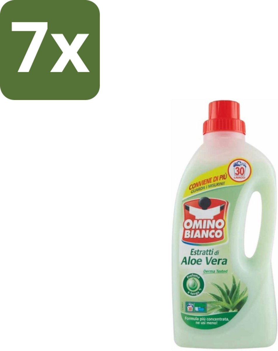 7 x Omino Bianco – Vloeibaar Wasmiddel – Aloë Vera – 1500 ml - Wasmiddel - Aloë Vera - Zachte Was - Krachtige Reiniging - Vlekverwijdering