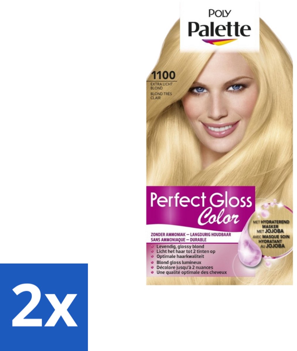 2 x Poly Palette – Haarverf – 1100 Extra Licht Blond – 115 ml - Semi-permanente Haarkleuring - Glanskleur - Haarkleur - Haarkleuringsmasker - Jojoba Masker