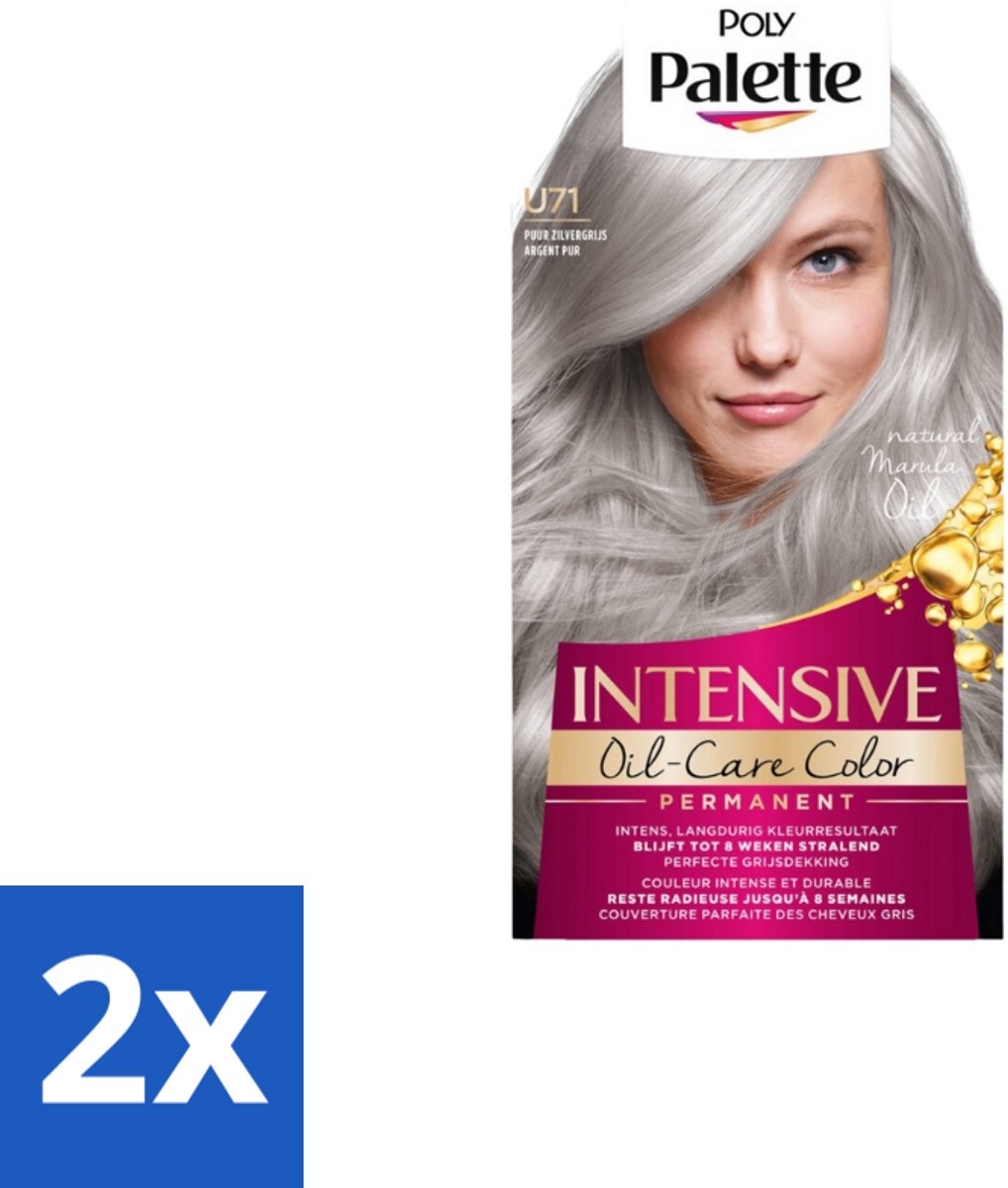 2 x Poly Palette – Haarverf – U71 Puur Zilvergrijs – 115 ml - Grijs Haar Kleuren - Zilvergrijs Haar - Intens Grijs - Zilverreflectie - Haarkleuring