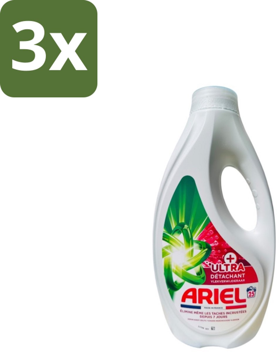 3 x Ariel – Vloeibaar Wasmiddel – Ultra Vlekverwijderaar – 1125 ml – 25 wasbeurten - Vlekverwijderaar - Wasmiddel - Vloeibaar Wasmiddel - Krachtige Vlekverwijdering - Ingedroogde Vlekken