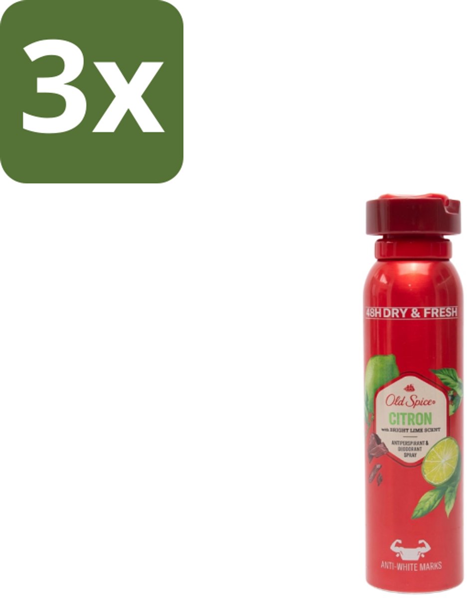 3 x Old Spice – Deospray – Citron – 150 ml - Citroen Deodorant - Citroen Geur - Citroen Deospray - Citroen Geur Spray - Citroen Geur Voor Mannen