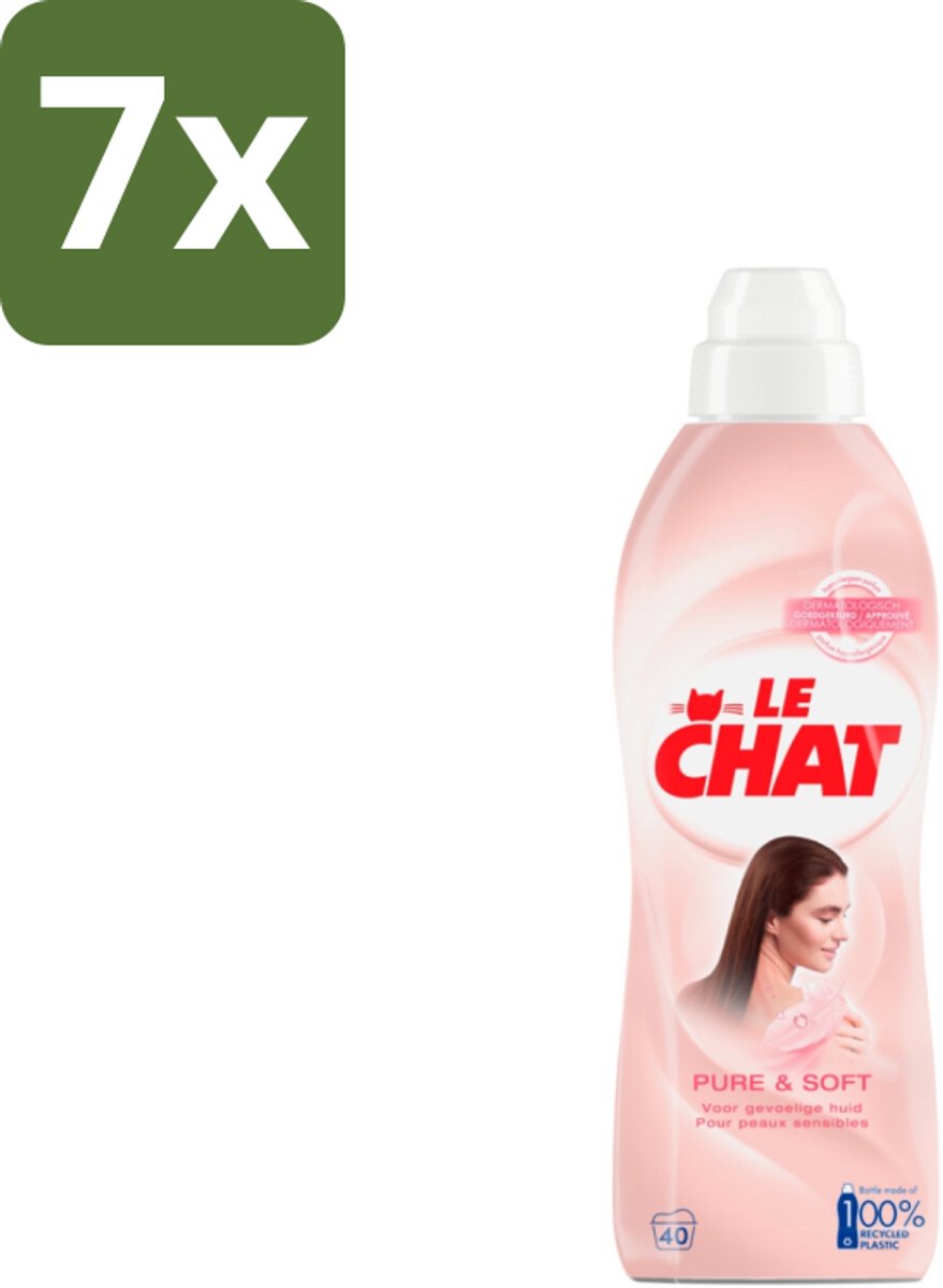 7 x Le Chat Wasverzachter Pure & Soft 40 Wasbeurten 880 ml - Wasverzachter - Hypoallergen - Huidvriendelijk - Wasgoed Verzachter - Babykleding