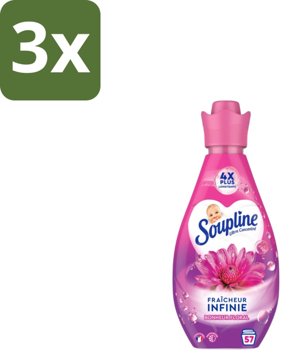 3 x Soupline – Wasverzachter – Infinite Freshness Floral Happiness – 800 ml - Wasverzachter - Frisheid - Geur - Zachtheid - Wasgoed