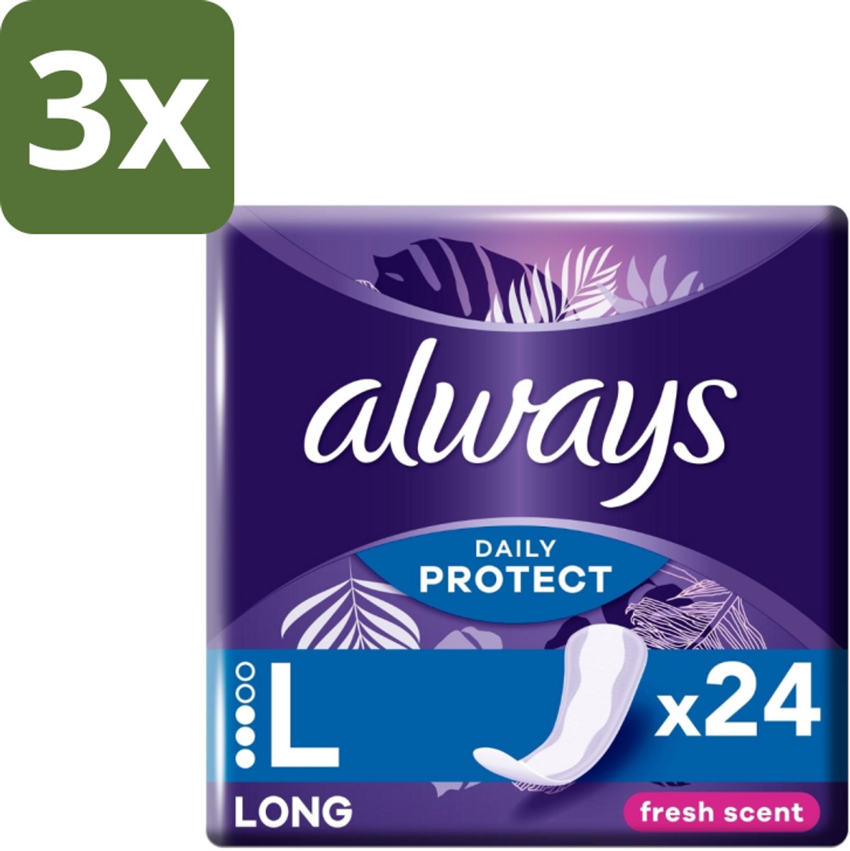 3 x Always – Inlegkruisjes – Long Fresh Scent – 24 Inlegkruisjes - Inlegkruisjes - Frisse Geur - Lang Inlegkruis - Dagelijkse Bescherming - Extra Dekking