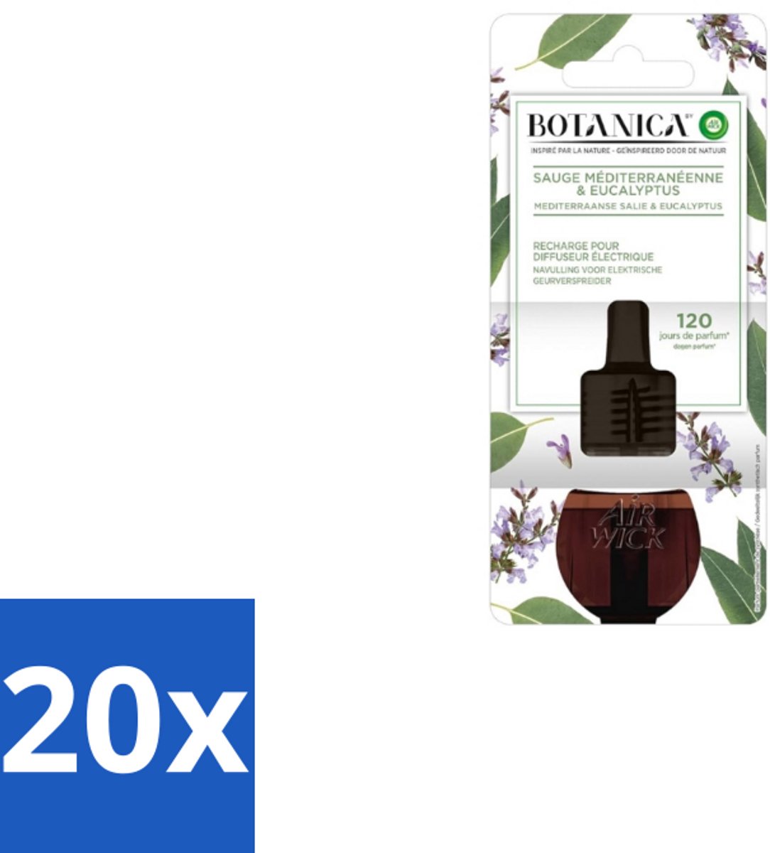 Air Wick – Navulling – Botanica Mediterrane Salie & Eucalyptus – 19 ml - Bulkverpakking - 20 stuks