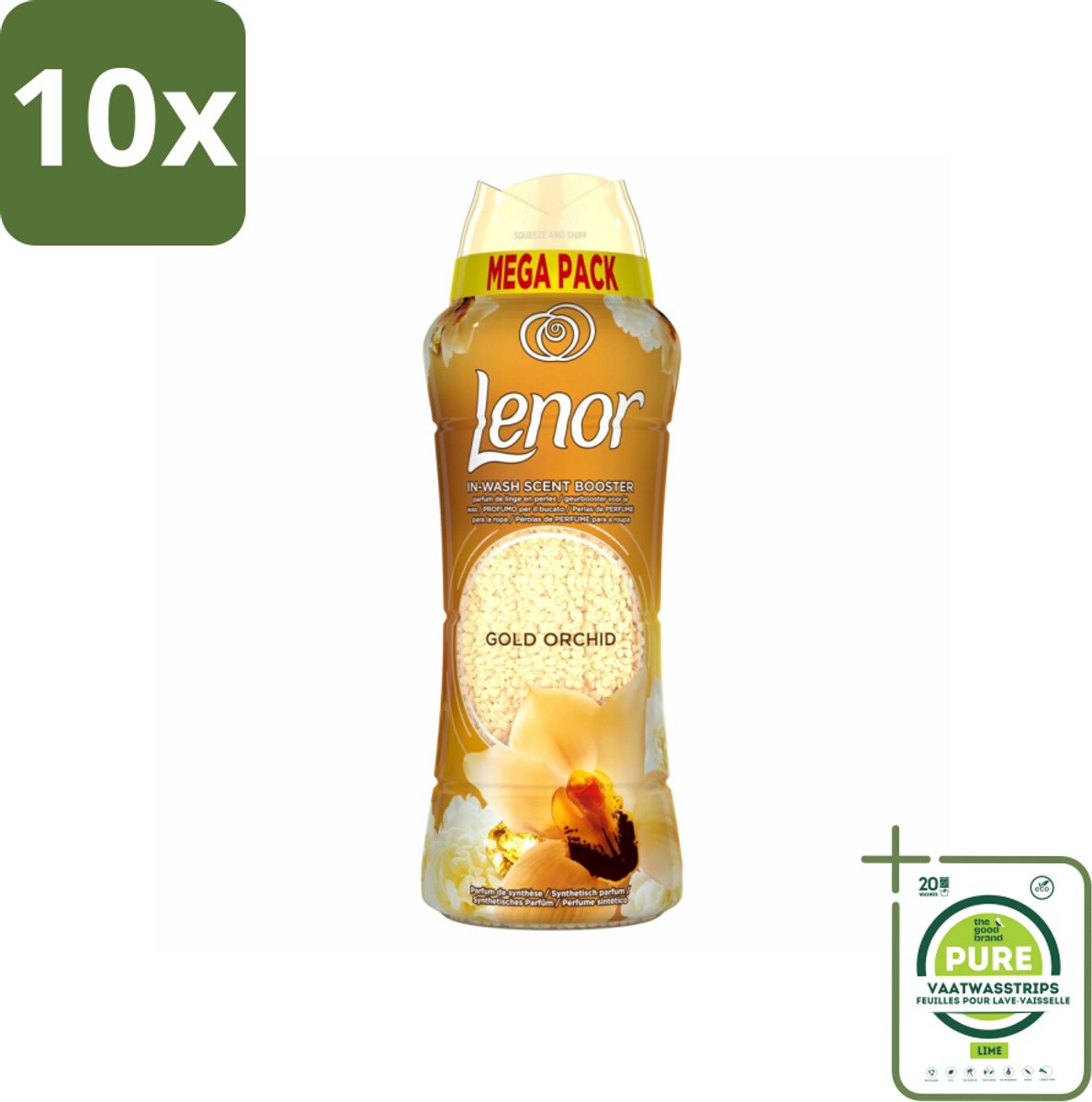 10 x Lenor – Geurparels – Gouden Orchidee – 570 g - Grootverpakking - Geurparel - Wasgeur - Orchidee - Vanille - Wasgeurparfum