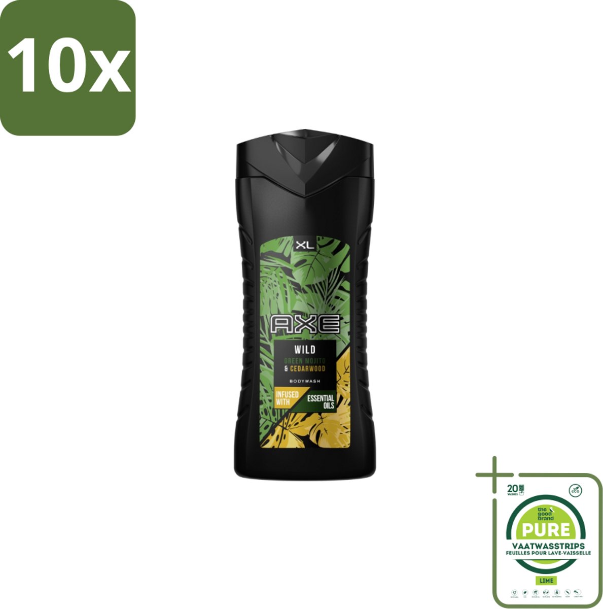 10 x AXE - Douchegel - Wild - 400 ml - Grootverpakking - Douchegel - Frisheid - Mojito - Cederhout - Axe