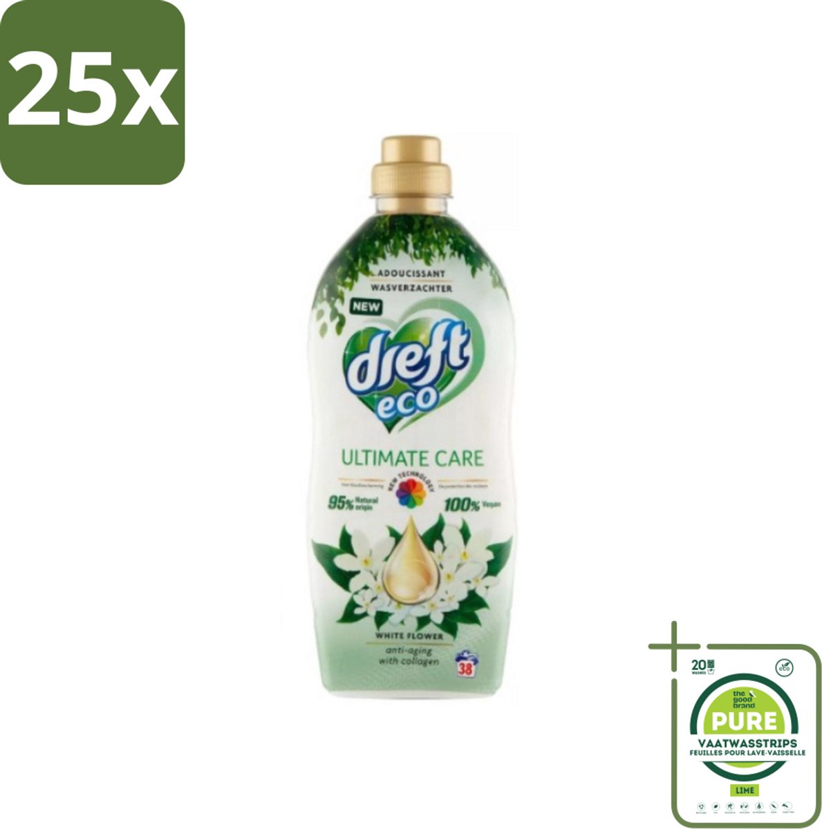 25 x Dreft ECO - Wasverzachter - Gekleurde Was - Witte Bloem - Anti-Veroudering - 38 Wasbeurten - Grootverpakking - Wasverzachter - Kleurbescherming - Anti-aging - Collageen - Wasgoed