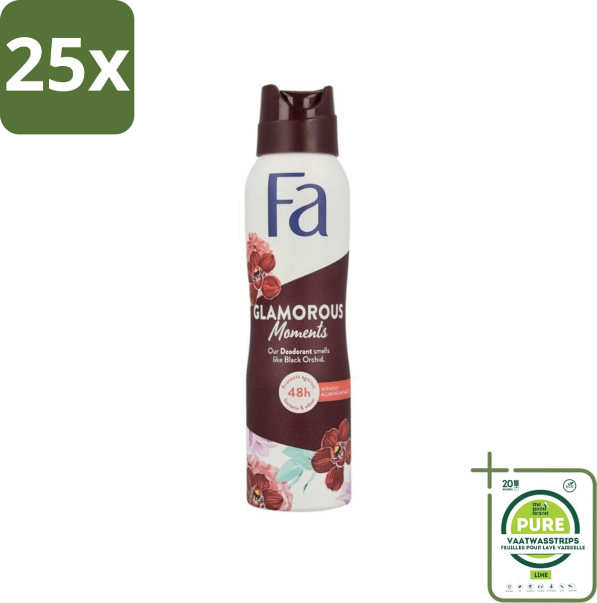 25 x Fa - Glamorous Moments - Deodorant Spray - Zwarte Orchidee - 150 ml - Grootverpakking - Deodorant - Zwarte Orchidee - Vegan Deodorant - Langdurige Bescherming - Fa Glamorous Moments